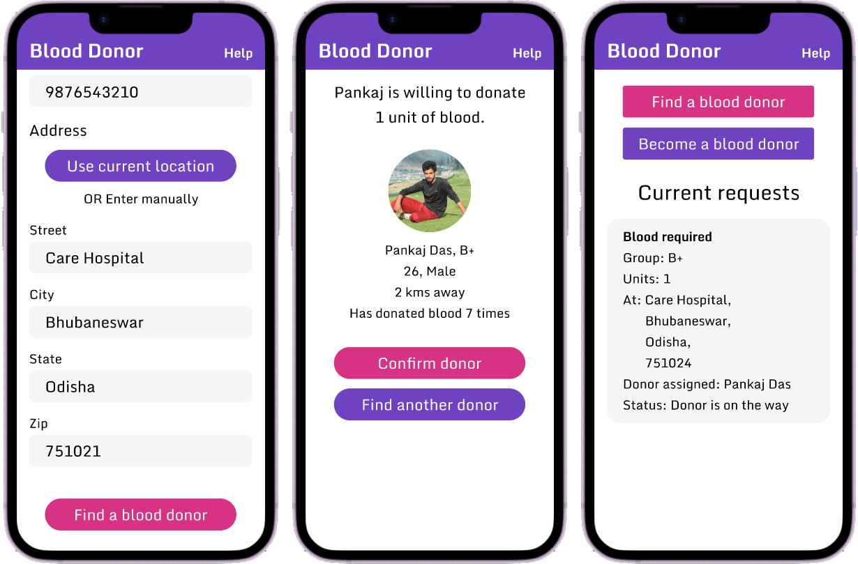 Blood donor app screenshot